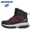 BONA 2022 New Designers Action Leather Brand Winter Warm Snow Boots Men Plush High Quality Hiking Boots Man Outdoor Footwear - Deep blue S gray - 8