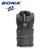 BONA 2022 New Designers Winter Brand Snow Boots Men Sneakers Super Warm Action Leather Boots Man Plush Hiking Boots Mansculino - Deep blue red - 8.5