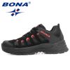 BONA 2022 New Designers Hiking Shoes Outdoor Sneakers Men Travel Shoes Non-slip Breathable Sports Shoes Man Work Shoe Mansculino - Black red - 9.5