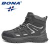 BONA 2022 New Designers Winter Brand Snow Boots Men Sneakers Super Warm Action Leather Boots Man Plush Hiking Boots Mansculino - Dark grey S gray - 10