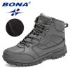 BONA 2022 New Designers Casual Winter Outdoor Snow Shoes Men Fashion Action Leather Plush Warm Boots Man High Top Hiking Shoes - Dark grey S gray - 8