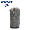 BONA 2022 New Designers Casual Winter Outdoor Snow Shoes Men Fashion Action Leather Plush Warm Boots Man High Top Hiking Shoes - Black silver gray - 9