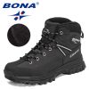 BONA 2022 New Designers Classics Winter Snow Boots Men Action Leather Super Warm Ankle Boots Man Hiking Boots Plush Shoes Male - Deep blue S gray - 8