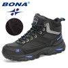 BONA 2022 New Designers Nubuck Hiking Boots Men Winter Shoes Walking Climbing Mountain Sport Boots Man Plush Warm Snow Footwear - Deep blue S gray - 9