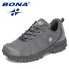 BONA 2022 New Designers Hiking Shoes Men Trekking Sneakers Walking Mountain Outdoor Shoes Man Trail Running Tourism Footwear - Deep blue S gray - 9