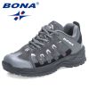 BONA 2022 New Designers Hiking Shoes Outdoor Sneakers Men Travel Shoes Non-slip Breathable Sports Shoes Man Work Shoe Mansculino - Black red - 10