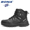 BONA 2022 New Designers Action Leather Hiking Shoes Men Winter Trekking Ankle Boots Man Top Quality Fashion Plush Boots Male - Black silver gray - 8