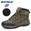 BONA 2022 New Designers Nubuck Hiking Shoes Men Non-Slip Outdoor Wear-Resistant Trekking Footwear Man High Top Plush Snow Boots - Deep blue S gray - 9