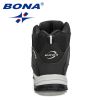 BONA 2022 New Arrival Action Leather Hiking Shoes Men Trekking Sneakers Mountain Plush Snow Boots Man Anti-Slippery Footwear - Medium grey black - 9