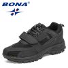 BONA 2022 New Designers Hiking Shoes Autumn Mountaineering Non-slip Footwear Men Trekking Sneakers Mansculino Walking Shoes - Deep blue S gray - 8