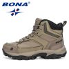 BONA 2022 New Designers Nubuck Hiking Boots Men Winter Shoes Walking Climbing Mountain Sport Boots Man Plush Warm Snow Footwear - Deep blue S gray - 9