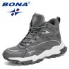 BONA 2022 New Designers Outdoor Mountain Desert Climbing Shoes Men Ankle Hiking Boots Man High Top Winter Boots Mansculino Comfy - White deep blue - 9