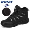 BONA New Designers Popular Trekking Shoes Men Leather Climbing Sport Sneakers Man Zapatillas Outdoor Hombre Hiking Shoes - Medium grey black - 10