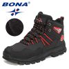 BONA 2022 New Designers Action Leather Plush Hiking Boots High Top Walking Shoes Men Work Mountain Sport Ankle Boots Mansculino - Deep blue S gray - 8