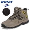 BONA 2022 New Designers Action Leather Plush Hiking Boots High Top Walking Shoes Men Work Mountain Sport Ankle Boots Mansculino - Deep blue S gray - 9