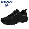 BONA 2022 New Designers Popular Hiking Shoes Man Nubuck Leather Mesh Outdoor Men Sneakers Climbing Shoes Men Sport Shoes Trendy - Deep blue red - 8.5