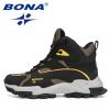 BONA 2022 New Designers Outdoor Mountain Desert Climbing Shoes Men Ankle Hiking Boots Man High Top Winter Boots Mansculino Comfy - White deep blue - 8