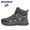 BONA 2022 New Designers Winter Brand Snow Boots Men Sneakers Super Warm Action Leather Boots Man Plush Hiking Boots Mansculino - Medium grey black - 8