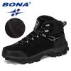 BONA New Designers Genuine Leather Hiking Shoes Winter Sneakers Men Mountain Man Tactical Hunting Footwear Plush Warm Shoes - Brown - 8.5