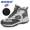 BONA 2022 New Arrival Action Leather Hiking Shoes Men Trekking Sneakers Mountain Plush Snow Boots Man Anti-Slippery Footwear - Medium grey black - 8