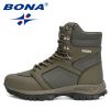 BONA 2022 New DesignersAction Leather Winter Ankle Boots Men Tactical Plush Anti-Skidding Classical Footwear Man Hiking Boots - Army green S gray - 8