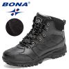 BONA 2022 New Designers Casual Winter Outdoor Snow Shoes Men Fashion Action Leather Plush Warm Boots Man High Top Hiking Shoes - Deep blue S gray - 9