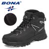 BONA 2022 New Designers Classics Winter Snow Boots Men Action Leather Super Warm Ankle Boots Man Hiking Boots Plush Shoes Male - Medium grey black - 9