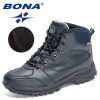 BONA 2022 New Designers Casual Winter Outdoor Snow Shoes Men Fashion Action Leather Plush Warm Boots Man High Top Hiking Shoes - Dark grey S gray - 8