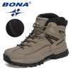 BONA 2022 New Designers Classics Winter Snow Boots Men Action Leather Super Warm Ankle Boots Man Hiking Boots Plush Shoes Male - Deep blue S gray - 10