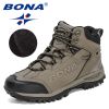 BONA 2022 New Designers Popular Hiking Boots Men Snow Warm Sneakers Man Padded Trekking Winter Action Leather High Top Footwear - Deep blue S gray - 9