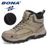 BONA 2022 New Designers Nubuck Hiking Boots Men Winter Shoes Walking Climbing Mountain Sport Boots Man Plush Warm Snow Footwear - Deep blue S gray - 9