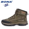 BONA 2022 New Designers Nubuck Hiking Shoes Men Non-Slip Outdoor Wear-Resistant Trekking Footwear Man High Top Plush Snow Boots - Deep blue S gray - 9