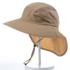 Wide Brim Sun Screen Hat With Neck Flap; Adjustable Waterproof Quick-drying Outdoor Hiking Fishing Cap For Men Women - Khaki