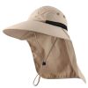 Wide Brim Sun Screen Hat With Neck Flap; Adjustable Waterproof Quick-drying Outdoor Hiking Fishing Cap For Men Women - Khaki - 58-60cm/22.83-23.62in