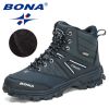 BONA 2022 New Arrival Hiking Shoes Men Outdoor Trekking Shoes Trainers Sports Sneakers Man Mountain Climbing Footwear Masculino - Deep blue S gray - 8