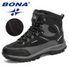 BONA 2022 New Designers Nubuck Shoes Men Outdoor Sports Tactical Male Boots Hiking Mountain Shoes Man Camping Climbing Footwear - Deep blue S gray - 8